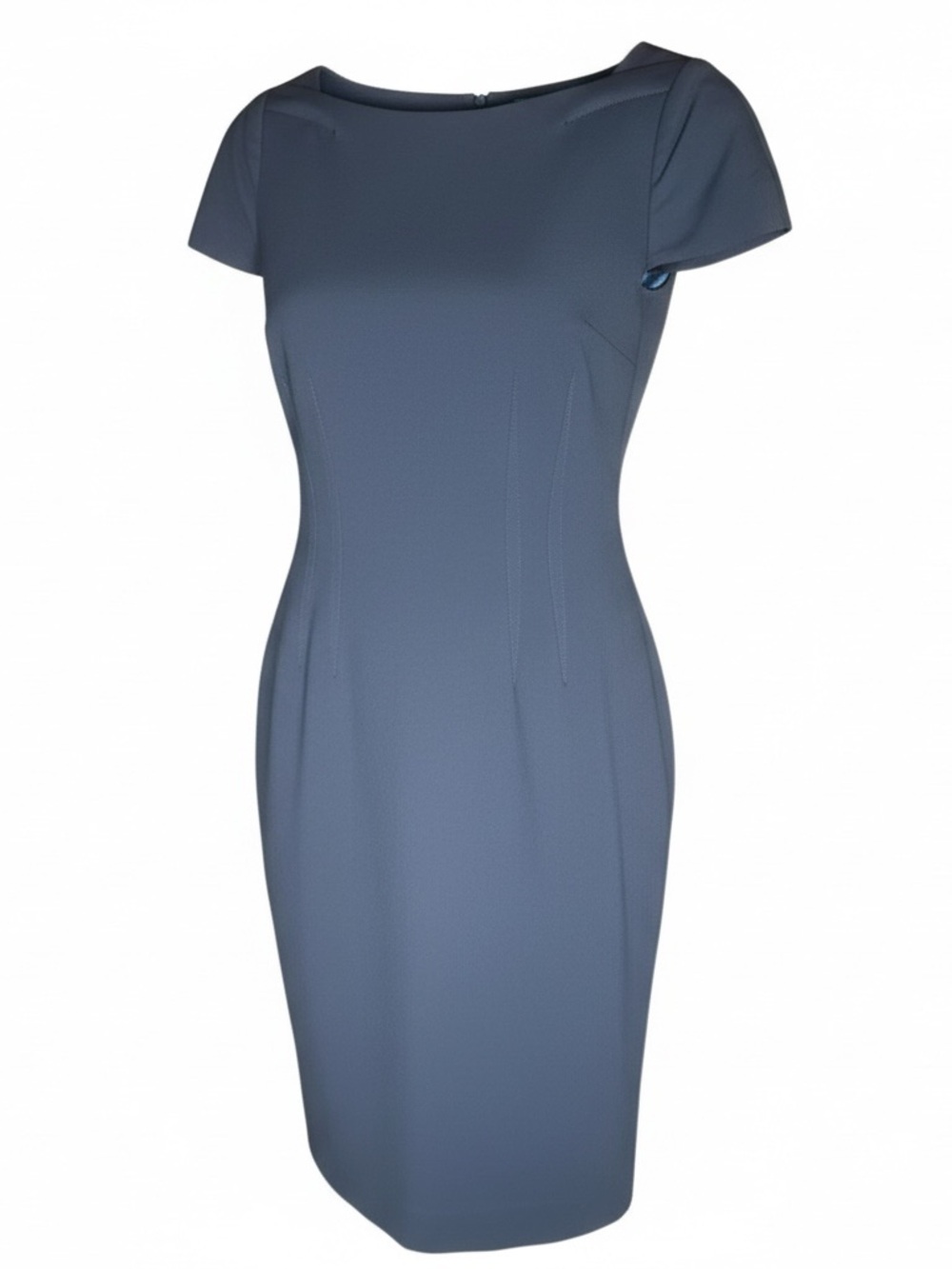 Elie Tahari Slate Blue Sheath Midi Dress with Grosgrain Zipper Detail